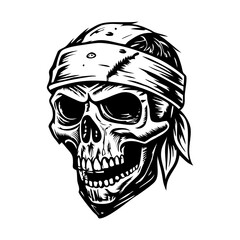 A sketchy style illustration of a skull bandana