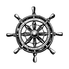 A vintage style illustration of a ship wheel © creativestall