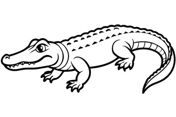 Alligator full body vector illustration line art and white background