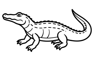 Alligator full body vector illustration line art and white background