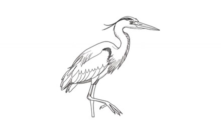 Obraz premium Great blue heron line drawing illustration