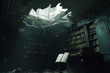 崩壊した書斎、残された知の灯火