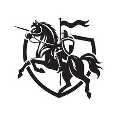 Brave Warrior on Horse with Flag and Armor