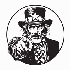 US Uncle Sam Image vector. Black and White Uncle Sam Image vector on white background.