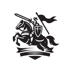 Brave Warrior on Horse with Flag and Armor