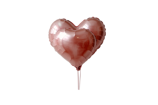 Pair of red heart-shaped balloons tied together, representing unity, romance, and joyful connection between loved ones, isolated on a transparent background