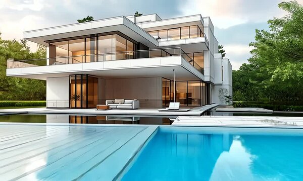 Drawing Architectural Plan for Modern House with Pool and Garden Design