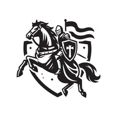 Knight Riding Horse with Sword and Shield