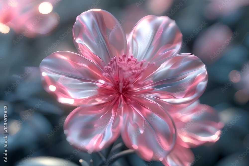 Poster ピンクの花びらが輝く幻想的なクローズアップ背景に柔らかな光が差す幻想的な花のアート
