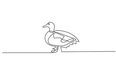 Duck, One continuous single line of wood duck swimming in river. Famous bird line art isolated on white background, Duck in one continuous.