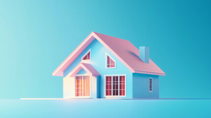 Fototapeta premium Miniature Pink House Model on Light Blue Background for Real Estate Marketing
