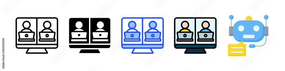 Poster team working icon collection with multiple styles