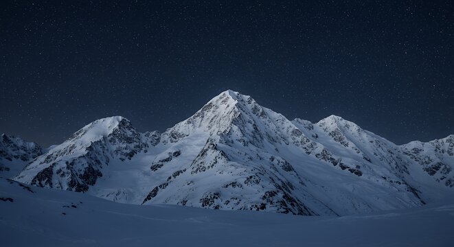 Snowy mountain peaks night landscape