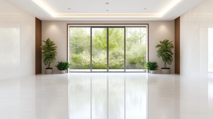 Fototapeta premium Spacious modern interior with large windows
