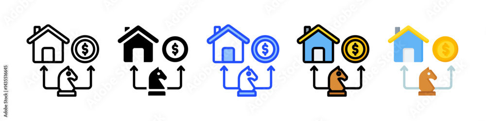 Poster strategy icon collection with multiple styles