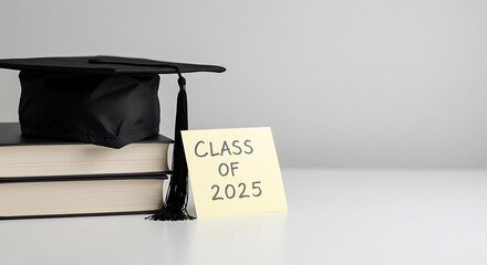 Graduation Cap on Books with Class of 2025 Note