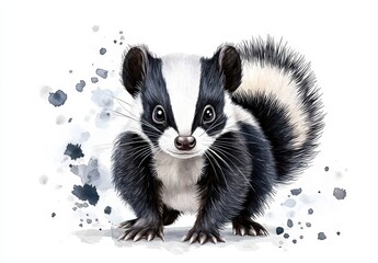 Fototapeta premium Adorable Baby Badger Watercolor Painting White Background