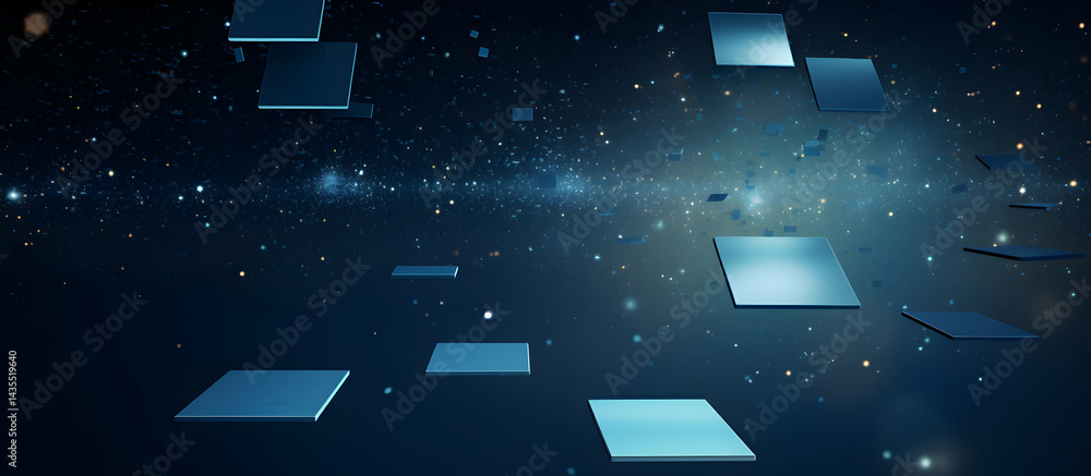 Poster abstract matrix concept with floating squares in a galactic space background
