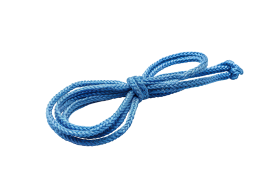 Blue rope tied neatly and isolated on a plain background