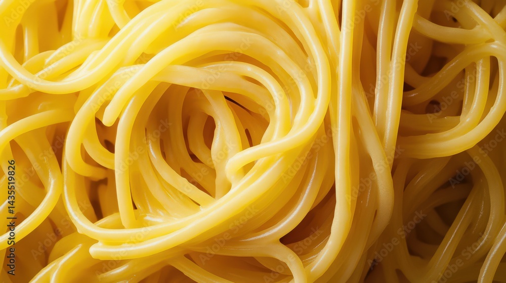 Poster close-up of cooked spaghetti noodles intertwined, showcasing texture and color in a vibrant setting