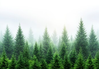 Misty Forest Green Coniferous Trees in Fog