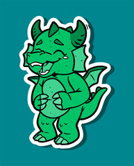 Cartoon Character of a Cute Green Dragon Laughing