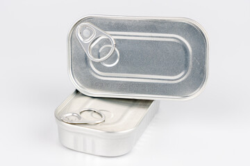 Basic tin food can isolated on white with studio lighting and shadow detail