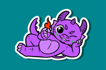 Cartoon Character of a Cute Purple Dragon with Fireball
