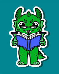 Cartoon Character of a Cute Dragon Reading a Book