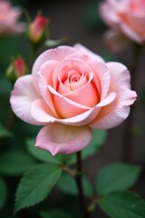 Pale pink rose macro, soft focus botanical backdrop, holiday, background, generative