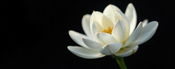 Fototapeta premium Pure white flower, intensely lit against black, stunning detail , macro photography, flower art