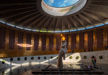 Russia, Volgograd - September 19, 2021: Hall of Military Glory and Eternal flame in  Memorial...