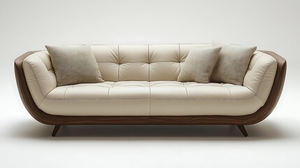 Fototapeta premium Elegant ivory leather sofa with button detail high resolution photo