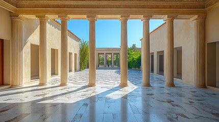 Fototapeta premium Elegant marble colonnade sunlight shadows high resolution picture