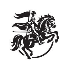 Knight Riding Horse with Sword and Shield
