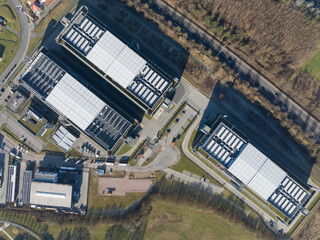 aerial photos of large scale data center, computing center, Germany. Iot, Big data, IT, information...