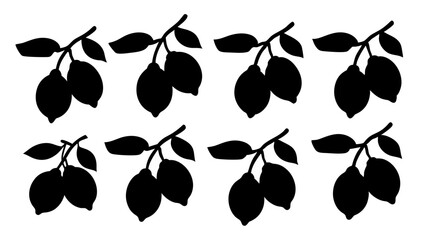 set of lemon silhouette vector on tranparent background