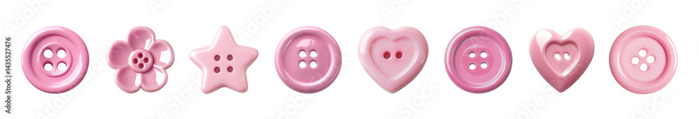 Poster png pink buttons in various shapes, element set on transparent background