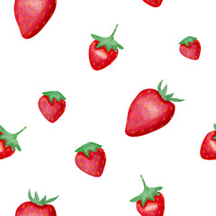 Watercolor illustration of strawberries. Seamless pattern of red berries.