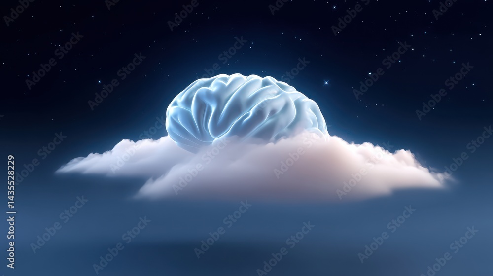 Aufkleber a glowing illuminated neural network like structure floating above a night sky with clouds and stars