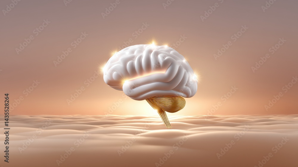 Poster a glowing digital network brain representing technology intelligence and creativity floating peacefu