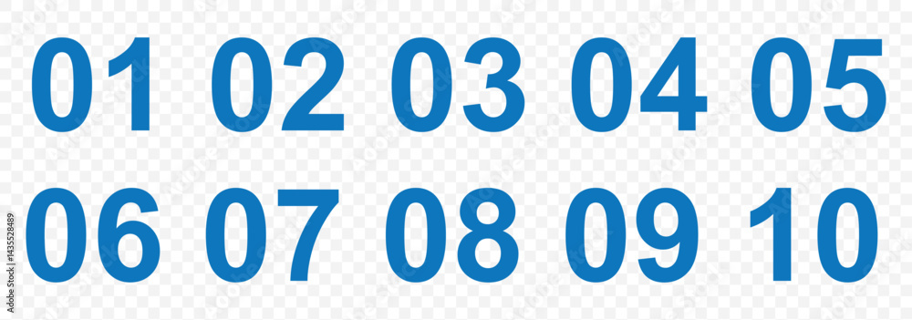 Poster set of colorful blue number button 1-10. numbers icon set on transparent background. eps 10.
