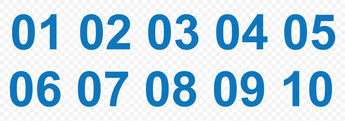 Set of colorful Blue number button 1-10. Numbers icon set on Transparent Background. EPS 10. 