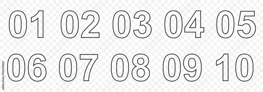 Poster bullet points icon set in line style, simple round numbers in flat style, set of 1-10 numbers simple