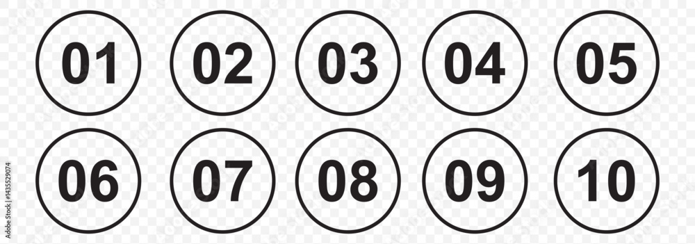 Aufkleber bullet points icon set in line style, simple round numbers in flat style, set of 1-10 numbers simple