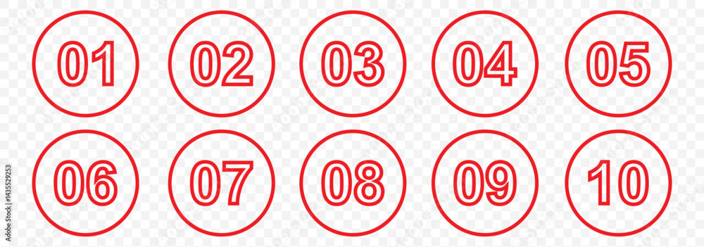 Poster simple round numbers symbol set. red isolated font in vector flat colorful number bullet points, inf