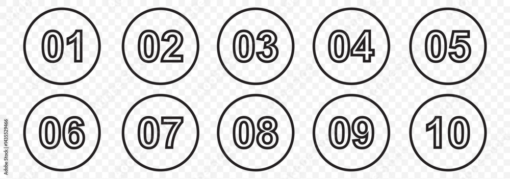 Poster bullet points icon set in line style, simple round numbers in flat style, set of 1-10 numbers simple