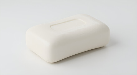 a bar of soap centered on a minimalist white background