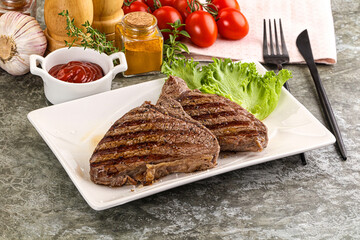 Delicus grilled beef steak with sauce