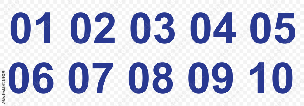 Poster set of colorful blue number button 1-10. numbers icon set on transparent background. eps 10.